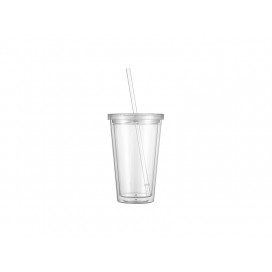 Sublimation 16OZ/473ml Double Wall Clear Plastic Tumbler with Straw & Lid (Clear)(10/pack)